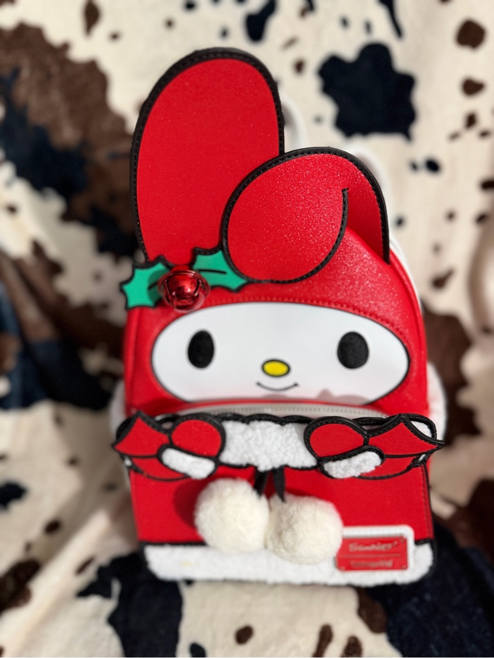 Red My Melody Backpack with Festive Pom-Pom Detail